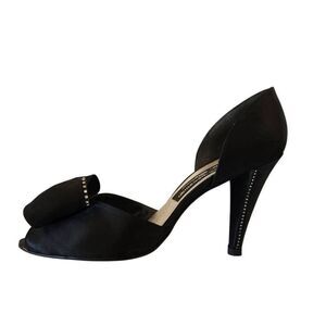 Vintage Stuart Weitzman for Mr. Seymour Womens Bow D'Orsay Peep Toe Pumps Black